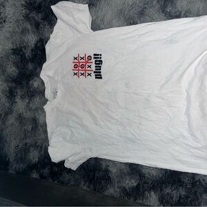 White Graphic T-Shirt with Black and Red Design